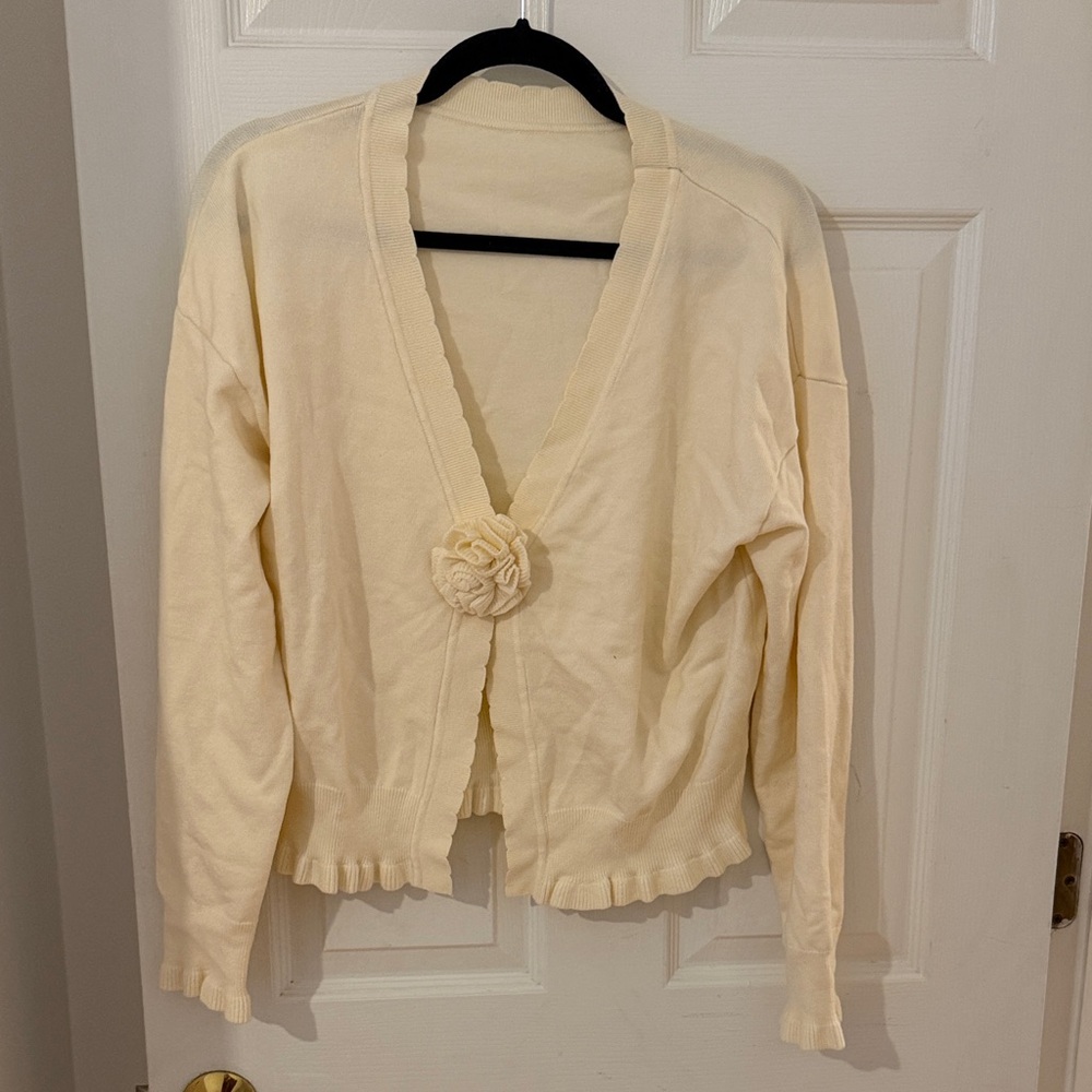 Cream Women's Sweater with Floral Accent